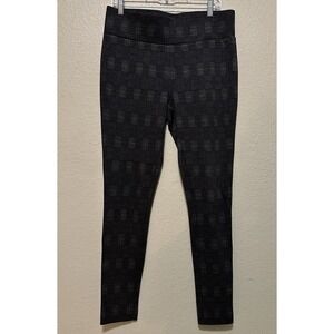 Tahari Plaid Leggings Pull On High Rise Elastic Waist Gray‎ Burgundy Women's L